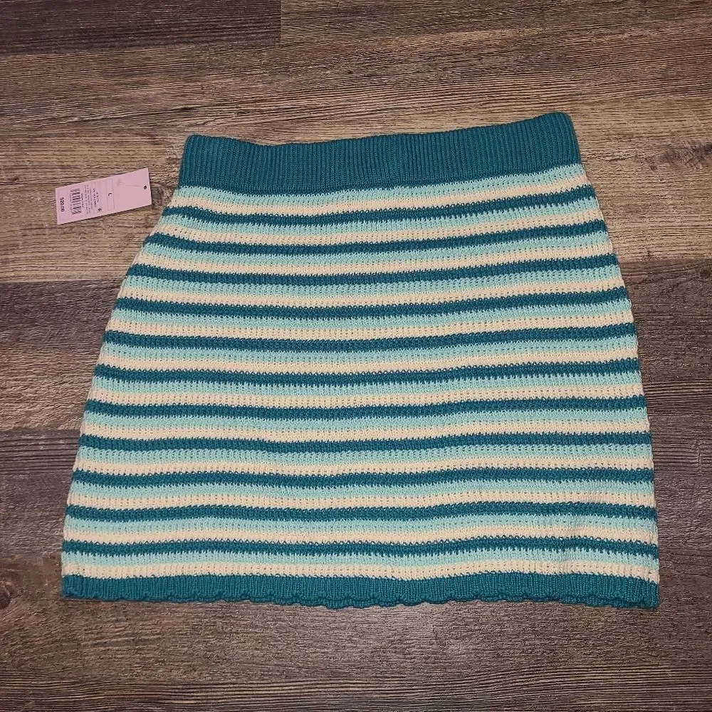 Wild Fabel Knit Teal Stripe Mini Skirt - Picture 6 of 6